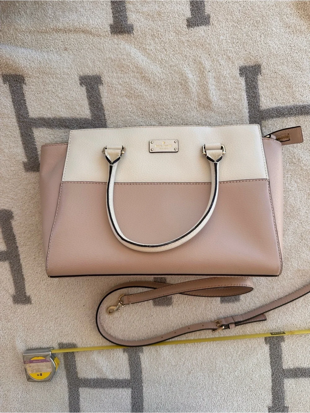 kate spade Cream and Blush Leather Satchel with Gold Hardware